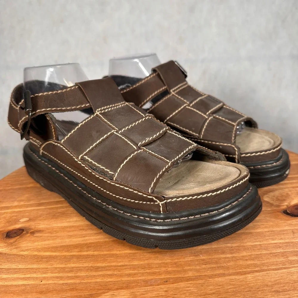 Faded Glory Peninsula 2 Sandals Mens 9.5 Brown Good Chunky Woven Fisherman Lug